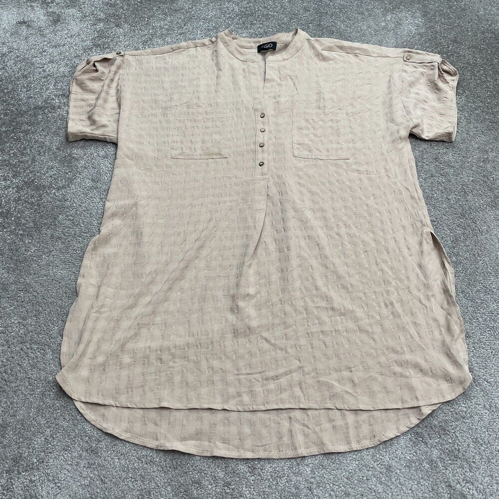 GiGiO Long Oversized Tunic Blouse Womens Medium Nude Brown Button Up Casual Top